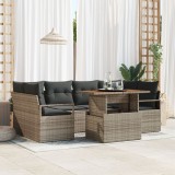 VidaXL Set de 7 Piese Sofa de Grădină cu Perne Gri Ratan Acacia, vidaXL Sofa de Grădină pentru 2 Persoane cu Perne Gri Ratan PE