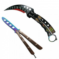 Set briceag fluture tip karambit Shark Atack butterfly, rainbow, pentru antrenament foto