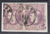 ROMANIA 1868 LP 22 REGELE CAROL CU FAVORITI 3 BANI VIOLET PERECHE STAMPILA IASI, Stampilat