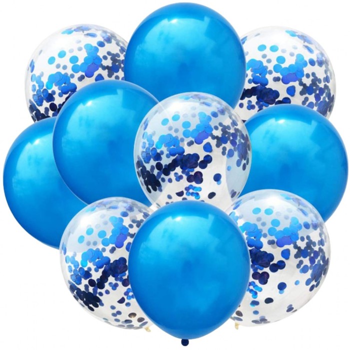 Set 10 baloane din latex, flippy, model party confetti, 5 x confetti, 5 x albastru, 25 cm, 2.2g