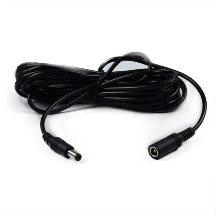 Cablu prelungitor 2x0.5mm2 DC 5.5/2.1 mufa - DC 5.5/2.1 soclu 5m 3A drept negru POS POSDC-Y-PS21-5.0