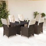 Set bistro de grădină cu perne, 7 piese, maro, poliratan