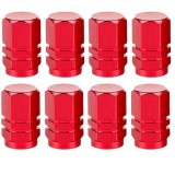 Set 8 Capace Hexagonale pentru Valva Auto, Aliaj Aluminiu, Lungime 1.8 cm, Rosu