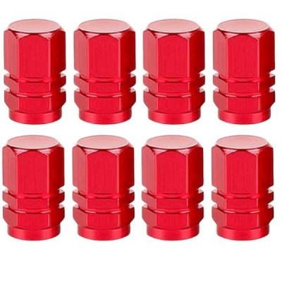 Set 8 Capace Hexagonale pentru Valva Auto, Aliaj Aluminiu, Lungime 1.8 cm, Rosu foto