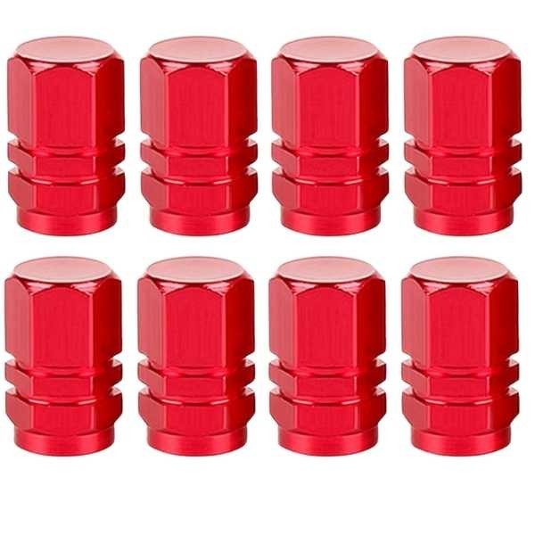 Set 8 Capace Hexagonale pentru Valva Auto, Aliaj Aluminiu, Lungime 1.8 cm, Rosu