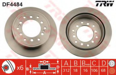 Disc frana TOYOTA LAND CRUISER 90 (J9) (1995 - 2016) TRW DF4484 foto