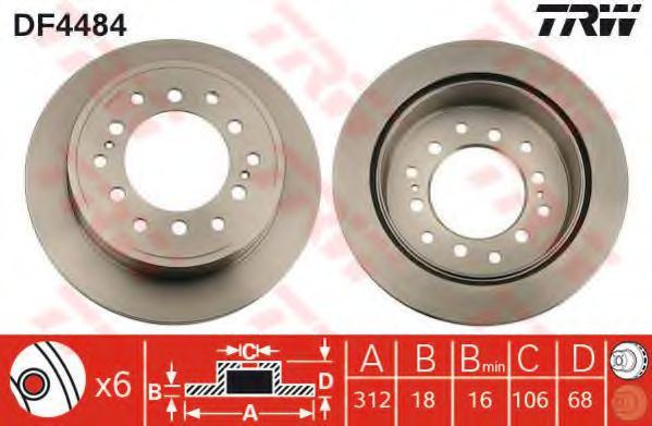 Disc frana TOYOTA LAND CRUISER 90 (J9) (1995 - 2016) TRW DF4484