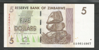 ZIMBABWE 5 DOLARI DOLLARS 2007 [4] P-66 , a UNC foto