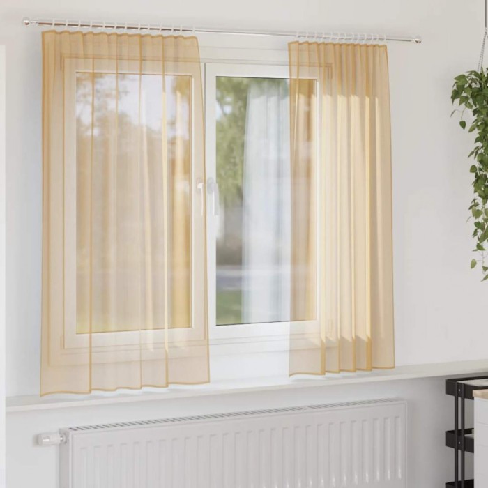 vidaXL Perdele Voile cu buzunare pentru bare 2 buc Nisip
