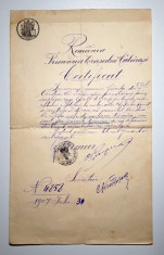 Certificat Confirmare cetatenia romana Urbea Calarasi -1907 foto