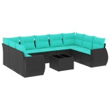 Cumpara ieftin Set canapele de gradina cu 10 piese si perne, poliratan negru