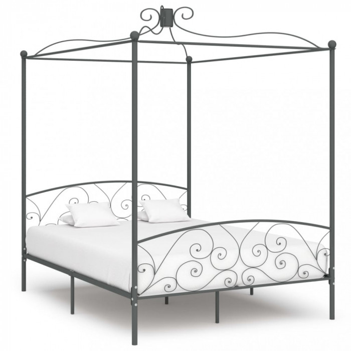 vidaXL Cadru de pat cu baldachin, gri, 180 x 200 cm, metal 284485