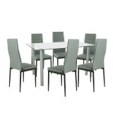 Set Masa si Scaune Verna 6+1 gri-negru, Blat Sticla Securizata 140x80cm, Scaune Tino NOVA, Design Modern