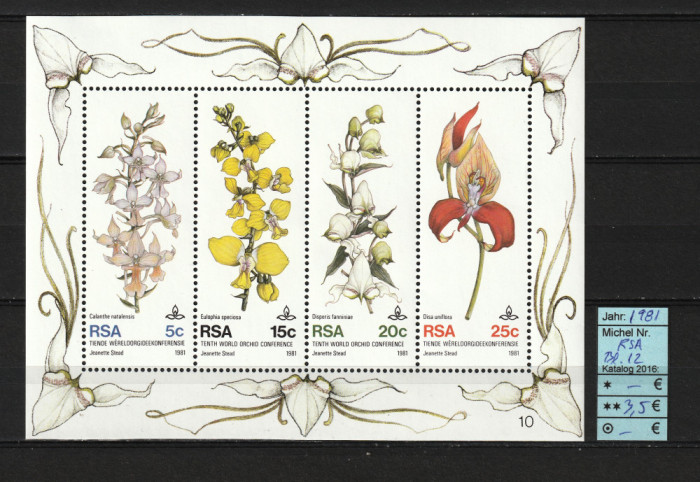 Africa de Sud, 1981 | Congresul Orhideelor - Flori ornament | Bloc - MNH | aph