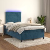 Cumpara ieftin Pat cu arcuri, saltea și LED, albastru, 120x200 cm, catifea