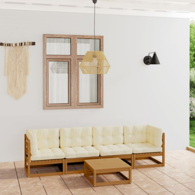 vidaXL Set mobilier de grădină cu perne, 5 piese, lemn masiv pin foto
