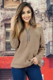 F682-1581 Pulover cu decolteu in V si maneci lungi, M, S/M, XL