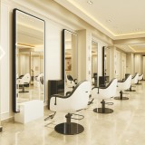 Consolă pentru salon cu oglindă LED, 190x80, neagră, pe bază de piatră