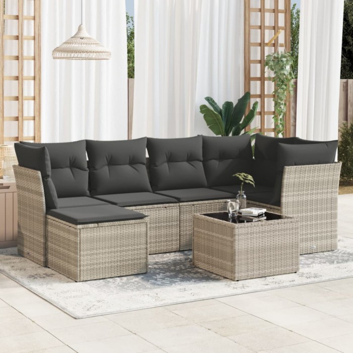 Gossi set canapele de gradina cu perne, 7piese gri deschis poliratan