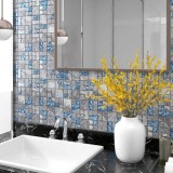 Placi Mozaic Sticla Gri Albastru 30x30 cm, 11 buc vidaXL - Decor Baie, Bucatarie