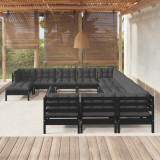 Set mobilier gradina cu perne, 12 piese, negru, lemn de pin GartenMobel Dekor, vidaXL