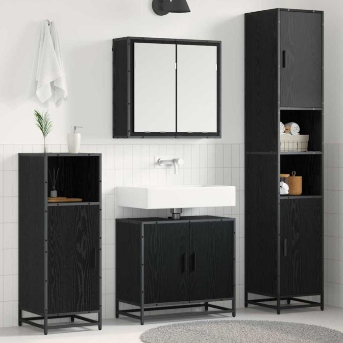 vidaXL Set de mobilier pentru baie 3 pcs Stejar negru 65 x 33 x 60 cm 3402517