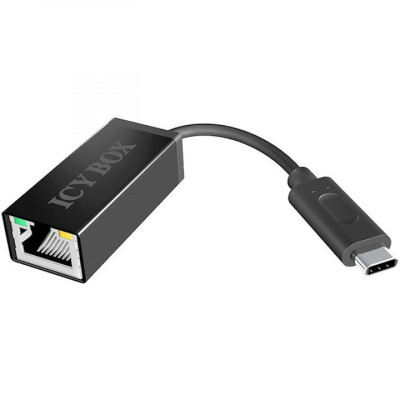 Adaptor USB Icy Box, USB-C la RJ45, 10/100Mbit/s, 0.13m, Negru foto