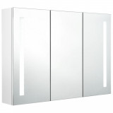 Dulap de baie cu oglindă și LED, alb strălucitor, 89x14x62 cm