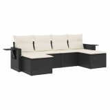 Set mobilier de gradina cu perne, 6 piese, negru, poliratan