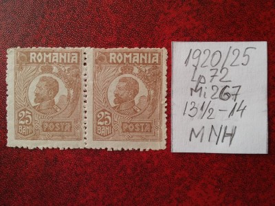 1920- Romania- Ferd. b. mic Mi267-brun-per.oriz.-MNH foto
