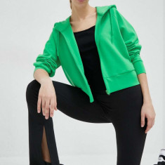 4F bluza femei, culoarea verde, cu glugă, neted