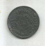 No(3) -moneda-Romania- 5 Lei 1942, Zinc