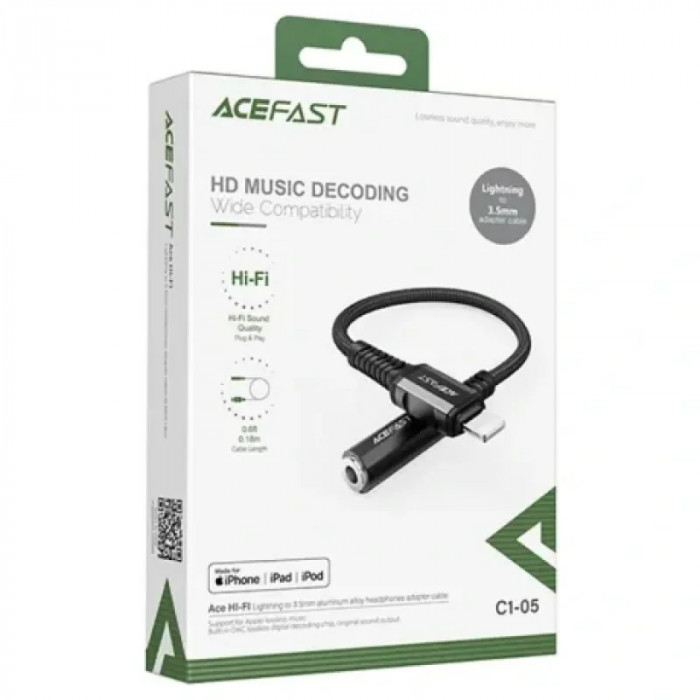 Adaptor audio Acefast Lightning la Jack 3.5mm Negru