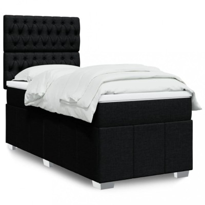 Gossi pat box spring cu saltea, negru, 80x200 cm, textil foto