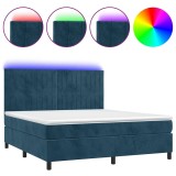 Cumpara ieftin Pat cu arcuri, saltea si LED, bleumarin, 180x200 cm, catifea