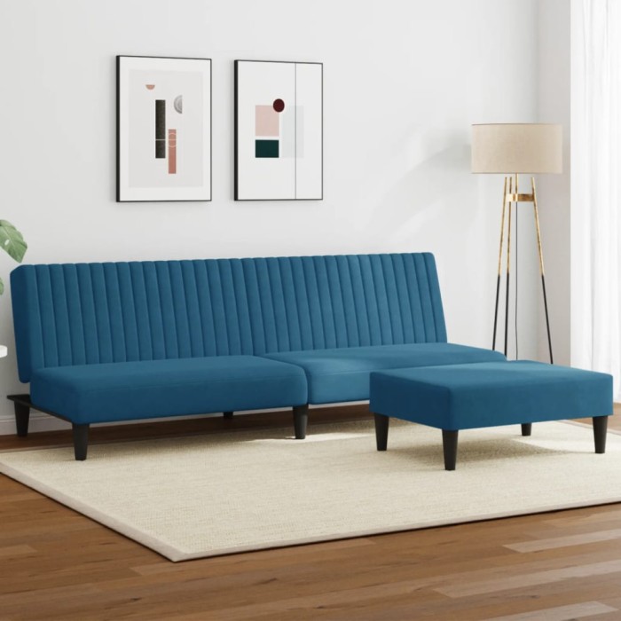 vidaXL Set canapea 2 piese, albastru, catifea