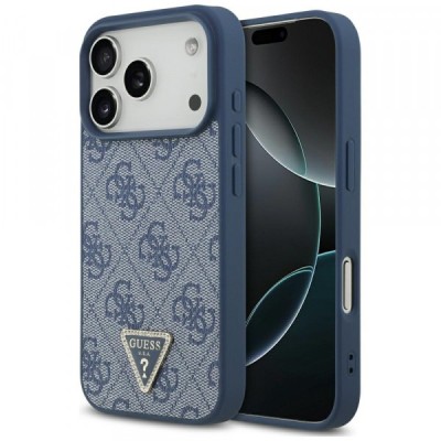 Husa MagSafe pentru Apple iPhone 17 Pro Max, Guess, 4G Triangle Strass, Albastra foto