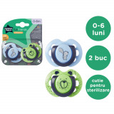 Suzeta Tommee Tippee Fun design ortodontic simetric 0-6 luni 2 buc albastruverde