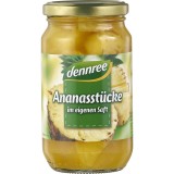 Bucati de Ananas Eco Dennree in Suc Propriu - Fara Zahar Adaugat, Borcan Sticla