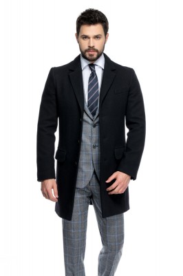 Palton barbati casmir negru business B103 foto