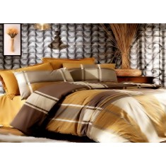 Lenjerie de pat pentru o persoana cu husa elastic pat si fata perna dreptunghiulara, Liniar, bumbac ranforce, gramaj tesatura 120 g/mp, multicolor