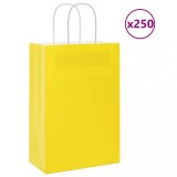 vidaXL Pungi de h&acirc;rtie 250 buc cu m&acirc;nere galbene 21x11x31 cm