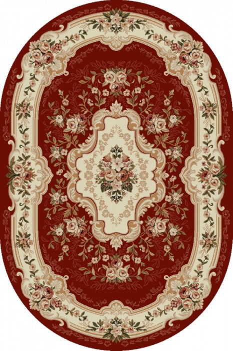 Covor Oval Model Lotos 570-210, Marime 80 x 150 cm, Grena, Rosu, Inaltime Fir 8 mm, Antialergic, Polipropilena, Living, Dormitor, Sufragerie, Birou