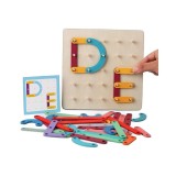 Jucarie Montessori Pegboard, Cyrax, din Lemn, Tip Puzzle, Forme, Litere, Educativ, 17.8 x 17.8 x 1.5 cm, Multicolor