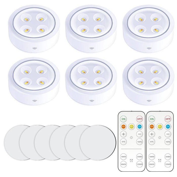Set de 6 lampi led flippy, fara fir, cu baterii, 3 culori de lumina, cu 2 telecomenzi, din plastic, alb