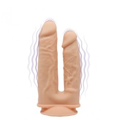 Vibrator Dublu Silicon cu Memorie Dubla Densitate, Remote Control, 10 Moduri Vibratii, Natural