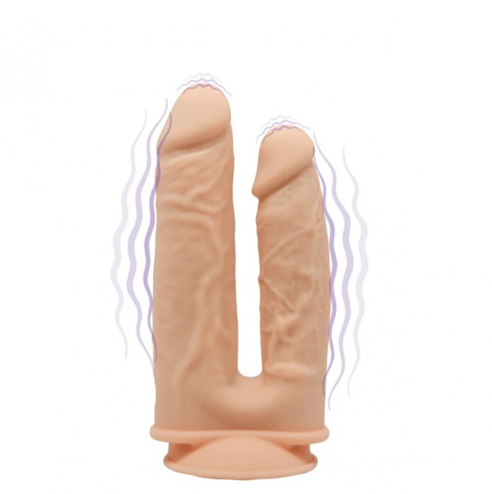 Vibrator Dublu Silicon cu Memorie Dubla Densitate, Remote Control, 10 Moduri Vibratii, Natural