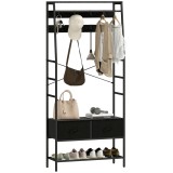 HOMCOM Suport pentru haine industrial cu 2 sertare textile, raft, 8 c&acirc;rlige și cadru din oțel, 80 x 30 x 180,5 cm, negru | Aosom Romania