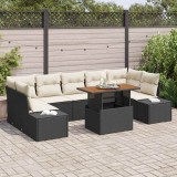 Set de dining de grădină 8 piese cu perne , ratan sintetic negru, lemn de acacia