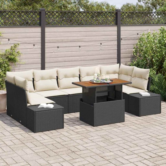 vidaXL Set de masă pentru grădină 8 pcs Negru și Crem 100 x 55 x 73 cm 3349928